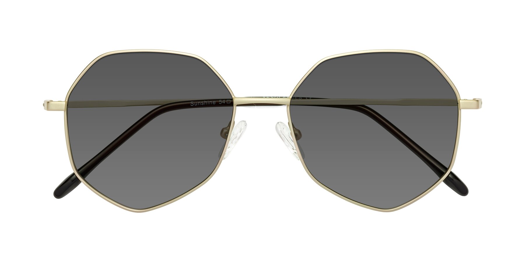 Folded Front of Sunshine in Light Gold with Medium Gray Tinted Lenses