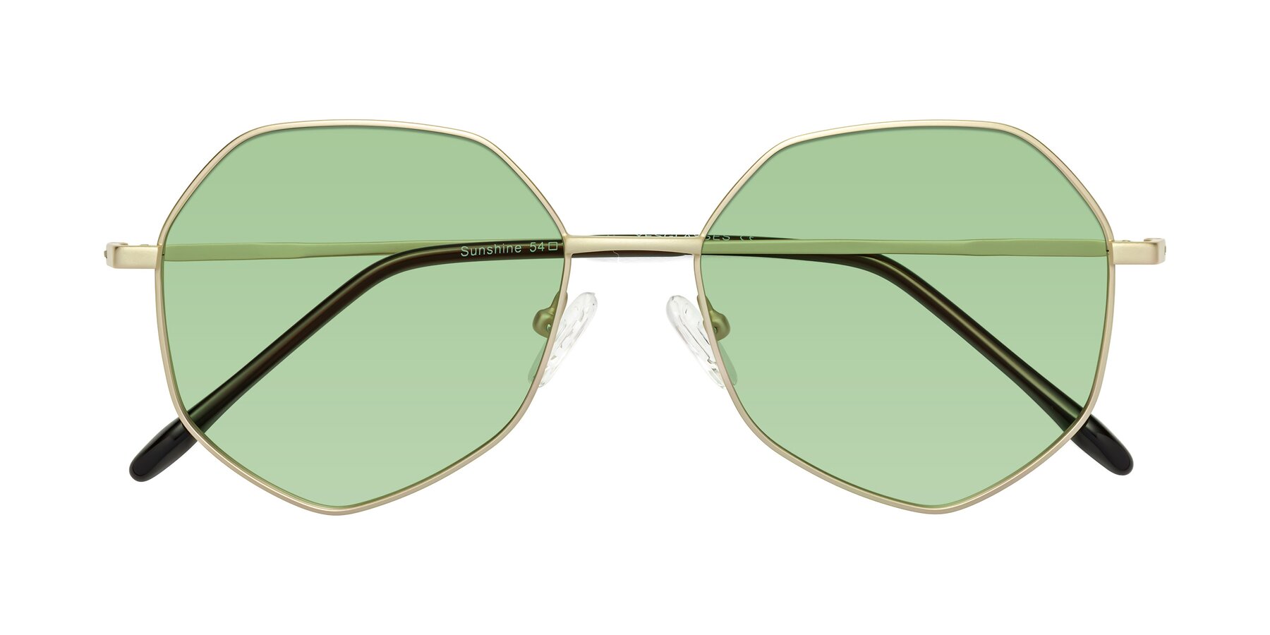 Folded Front of Sunshine in Light Gold with Medium Green Tinted Lenses