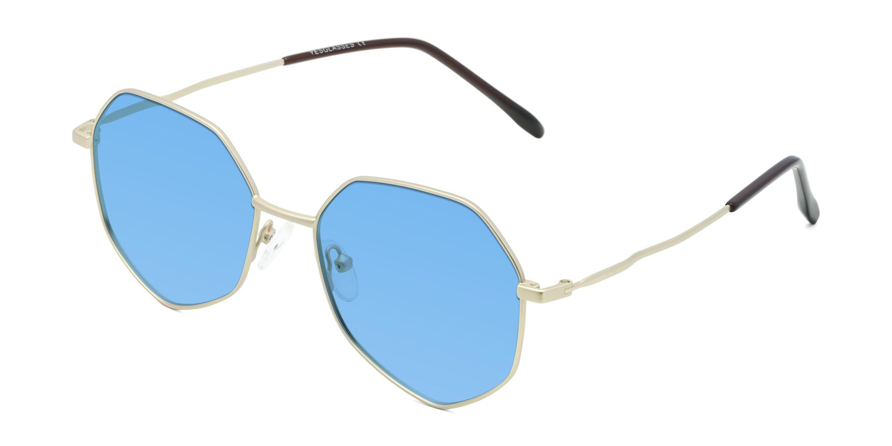 Angle of Sunshine in Light Gold with Medium Blue Tinted Lenses