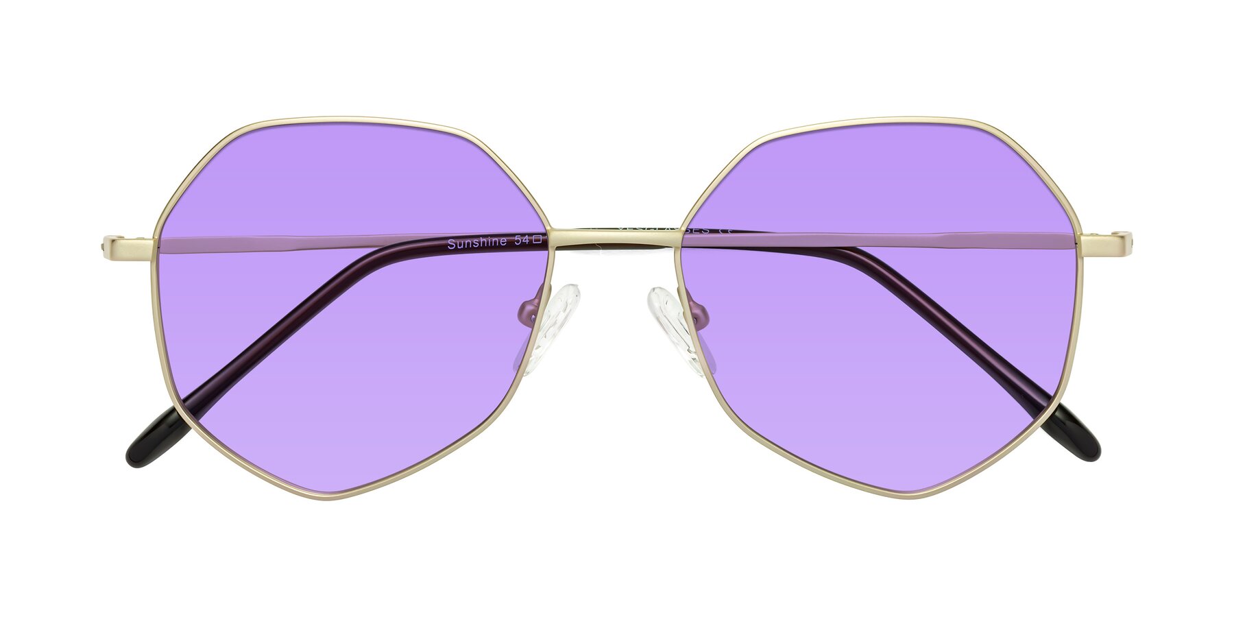 Folded Front of Sunshine in Light Gold with Medium Purple Tinted Lenses