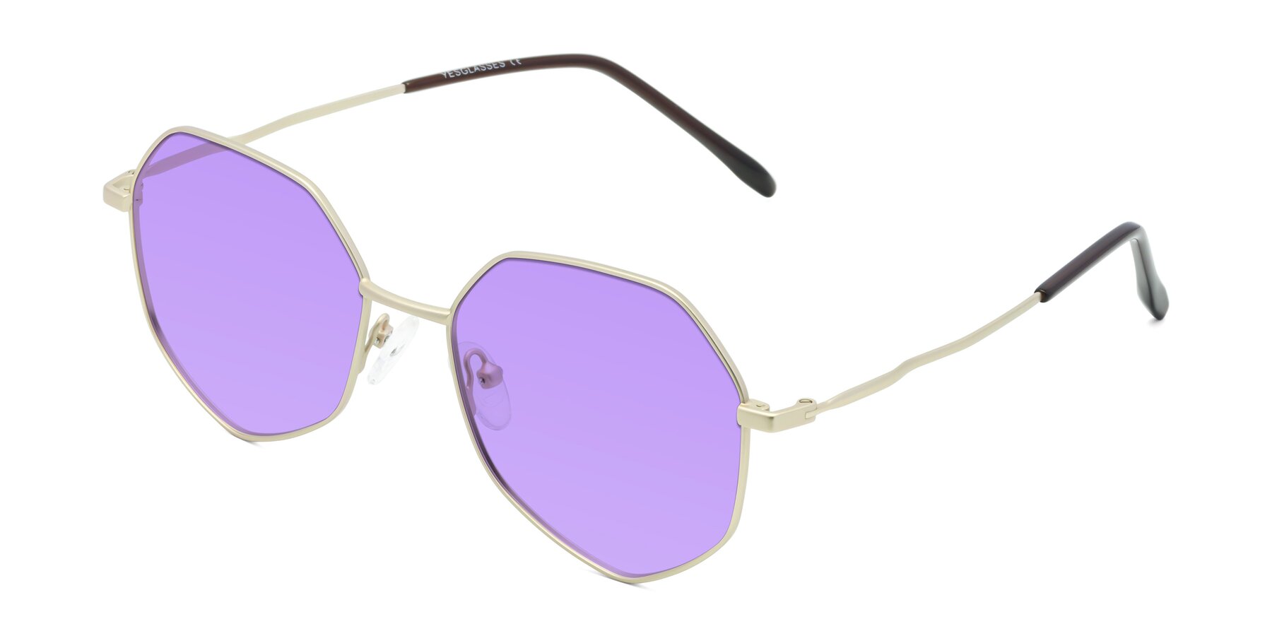 Angle of Sunshine in Light Gold with Medium Purple Tinted Lenses