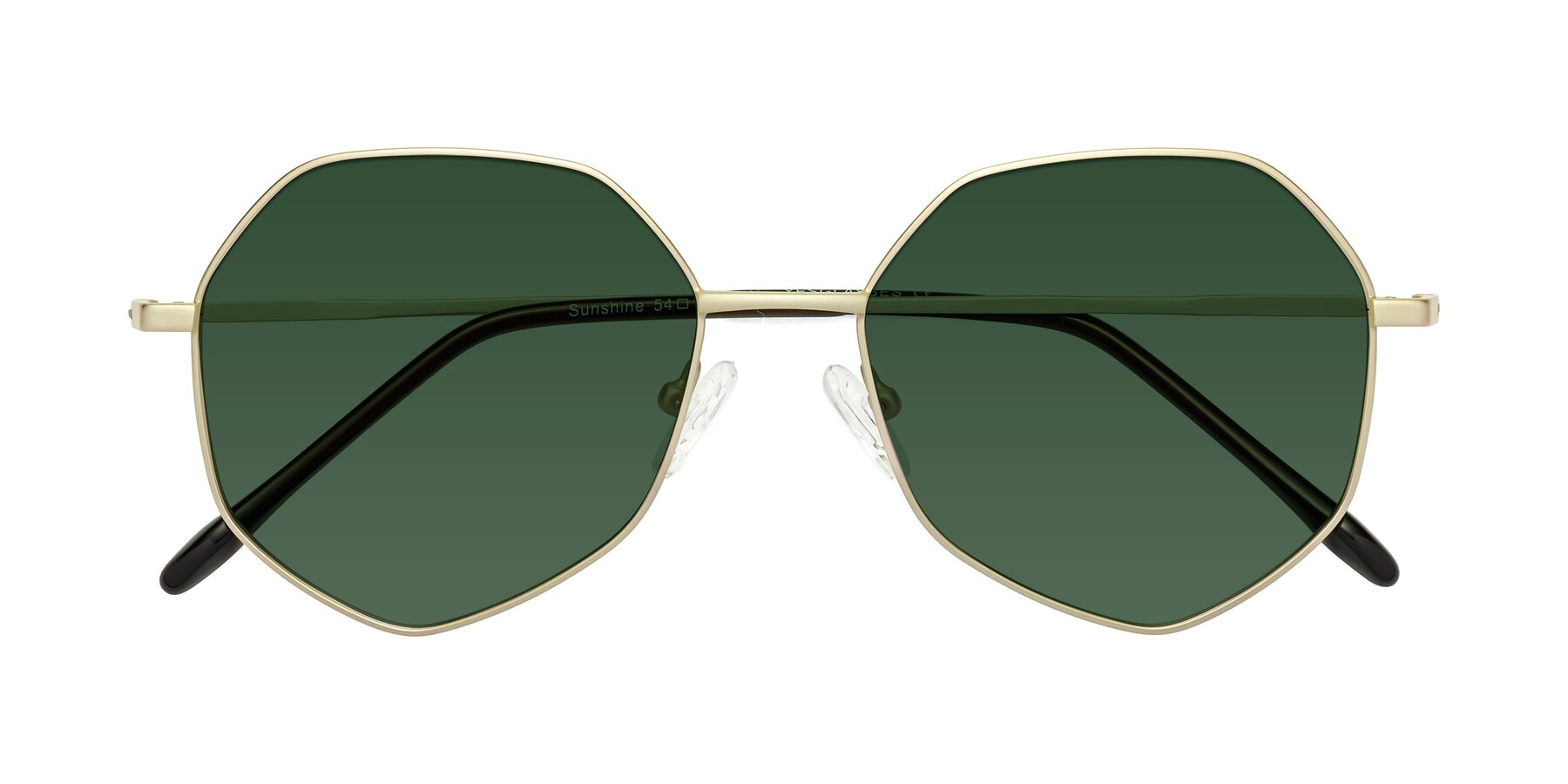 Folded Front of Sunshine in Light Gold with Green Tinted Lenses
