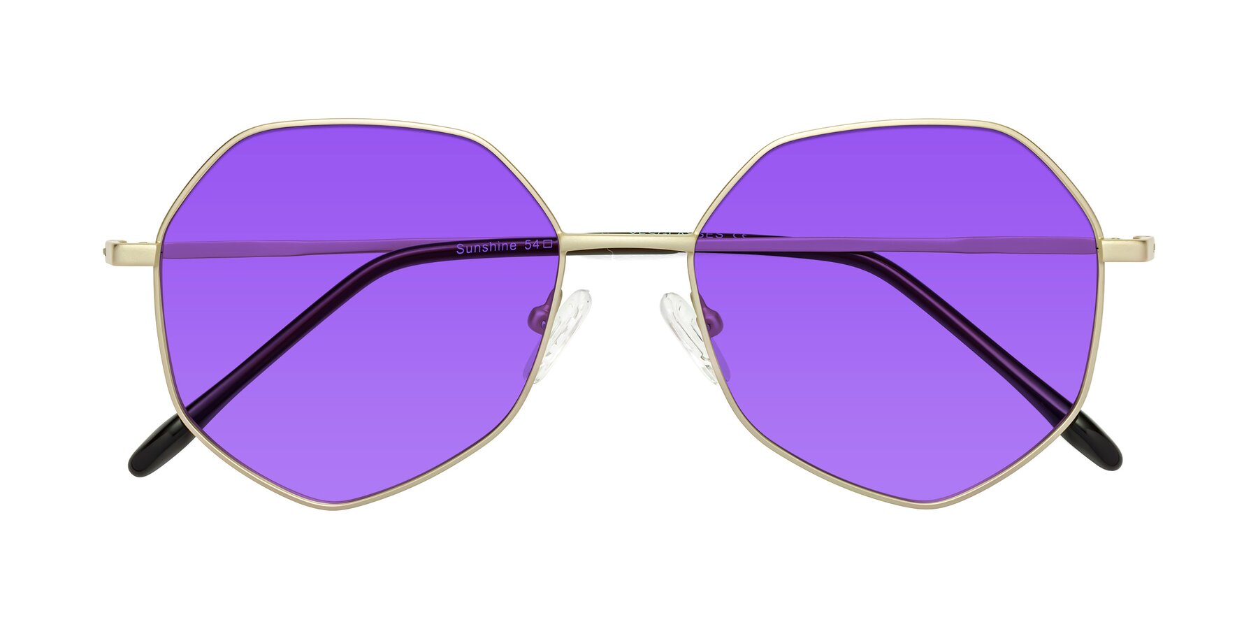 Folded Front of Sunshine in Light Gold with Purple Tinted Lenses