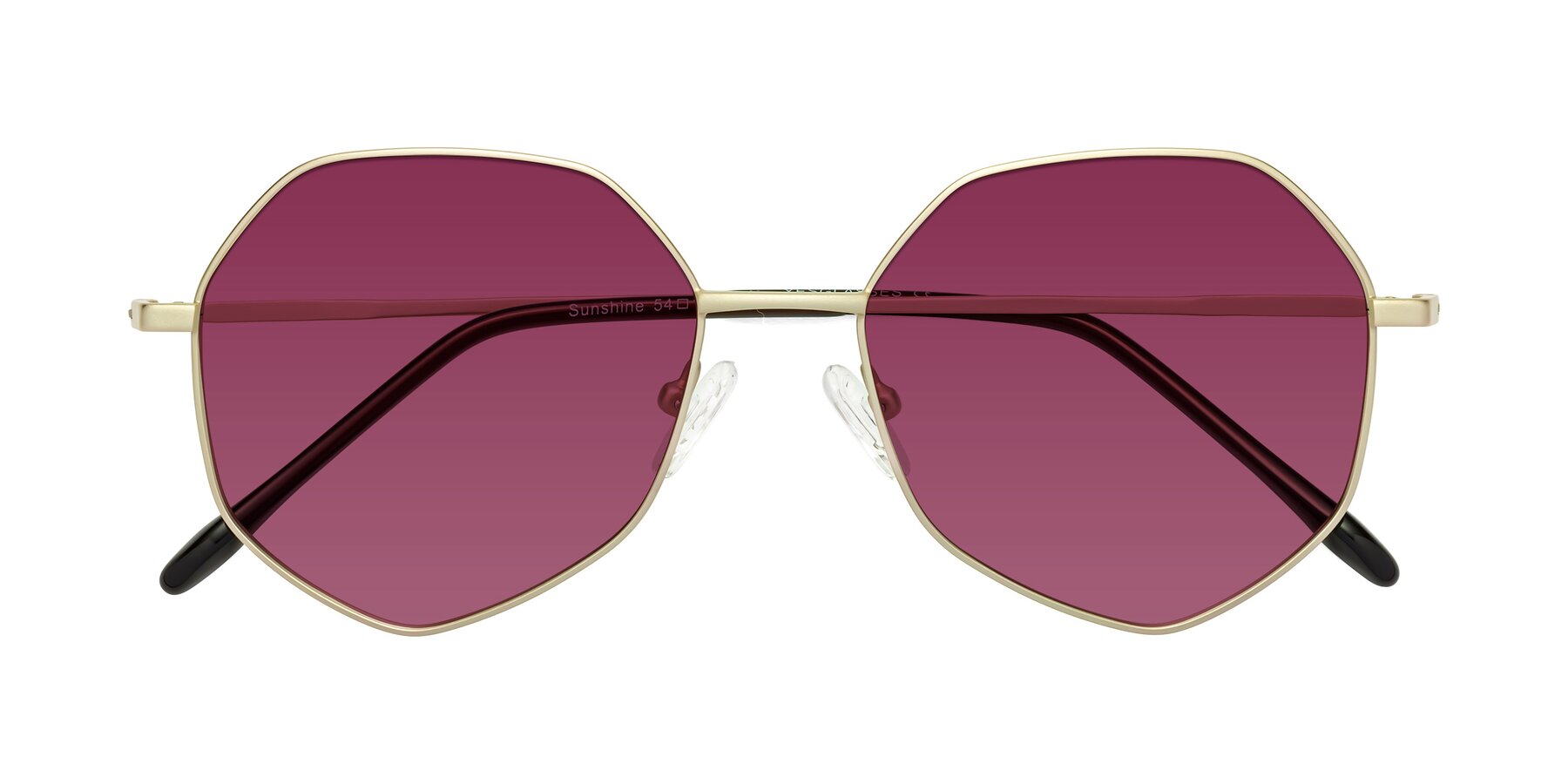 Folded Front of Sunshine in Light Gold with Wine Tinted Lenses