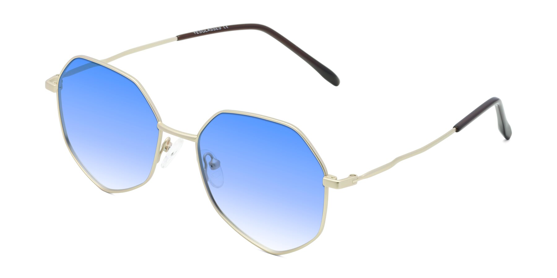 Angle of Sunshine in Light Gold with Blue Gradient Lenses