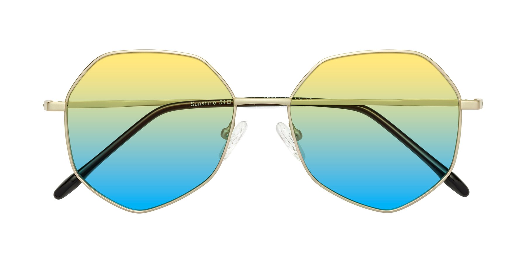 Folded Front of Sunshine in Light Gold with Yellow / Blue Gradient Lenses