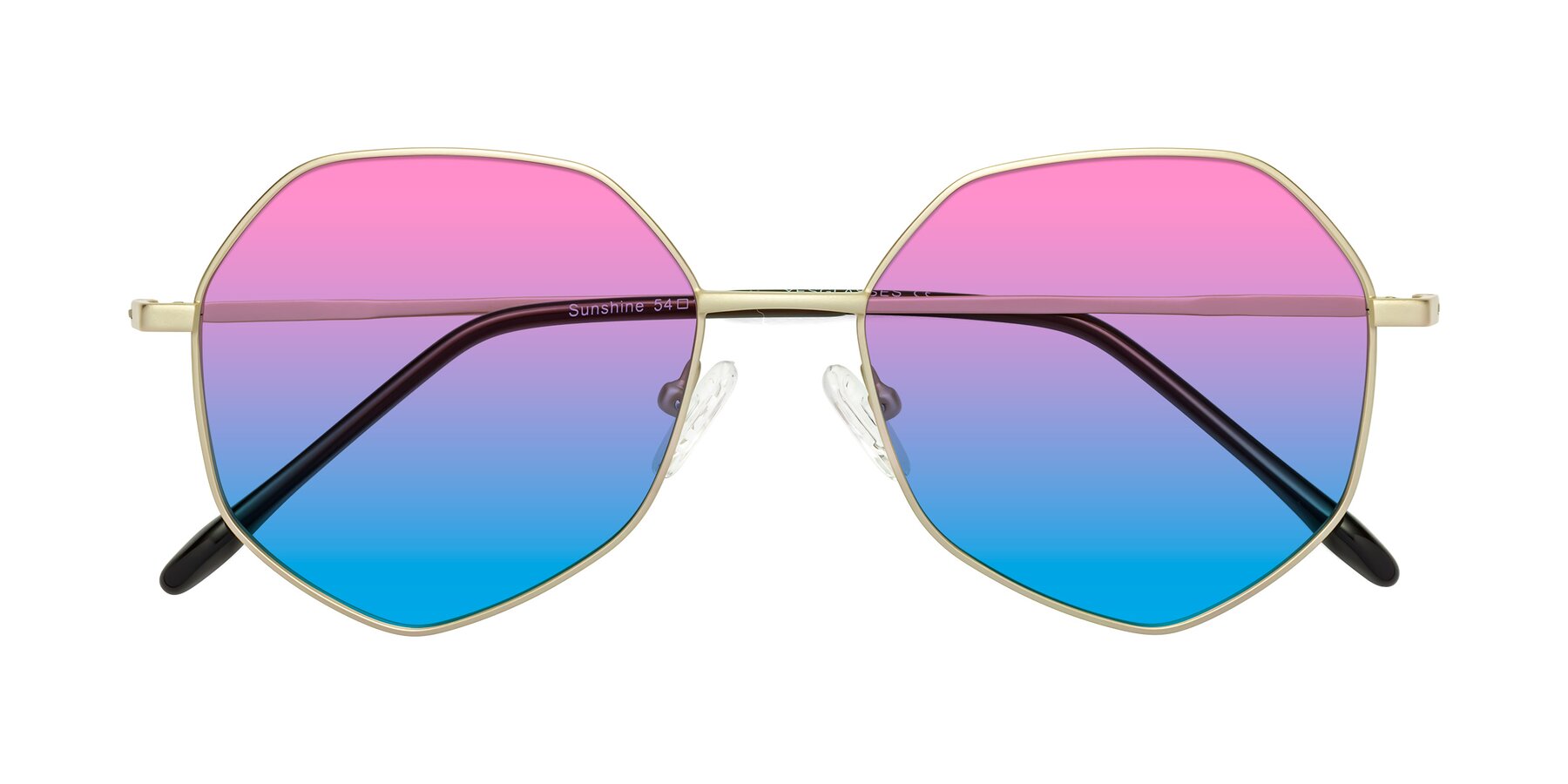 Folded Front of Sunshine in Light Gold with Pink / Blue Gradient Lenses