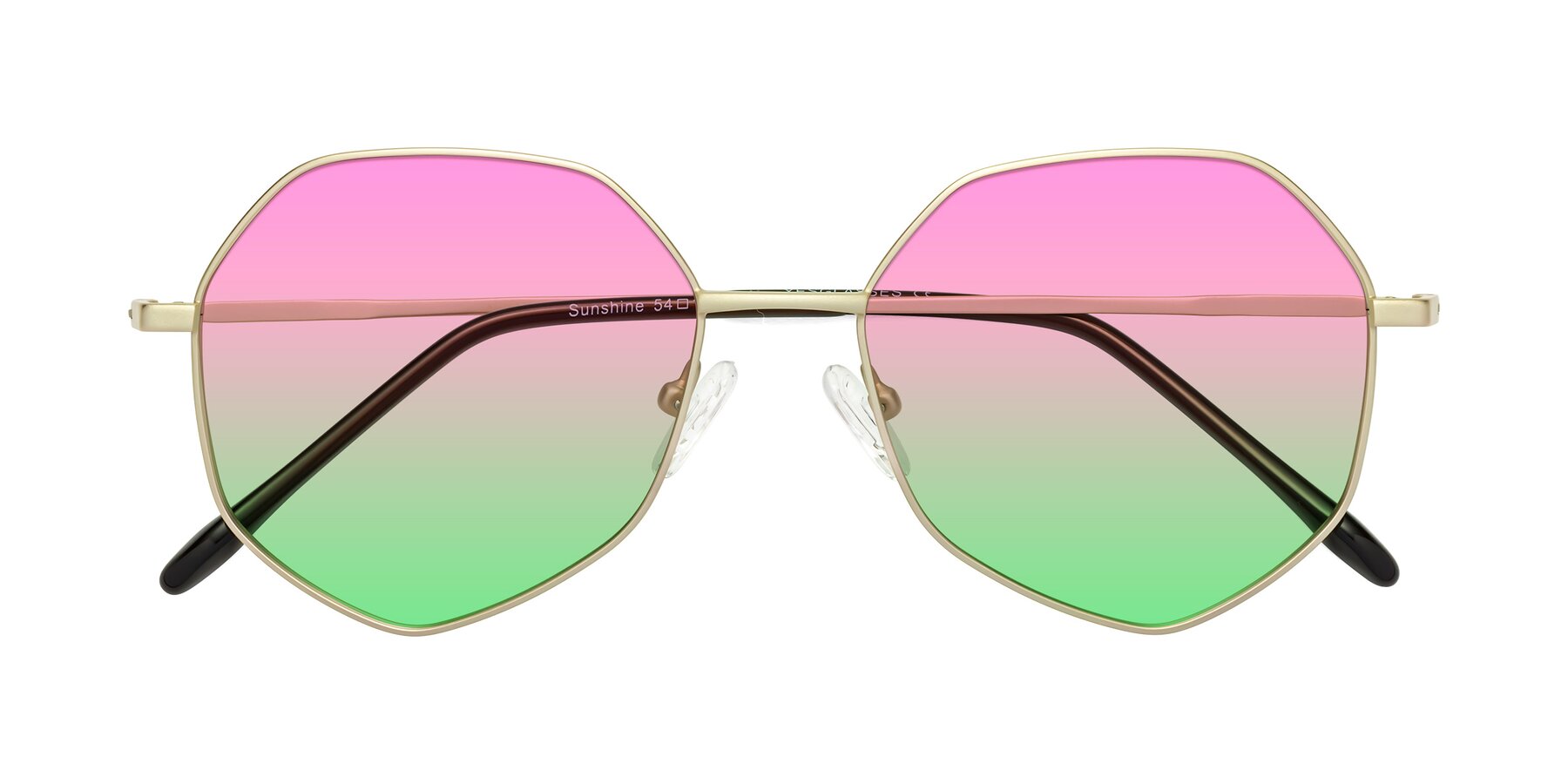 Folded Front of Sunshine in Light Gold with Pink / Green Gradient Lenses