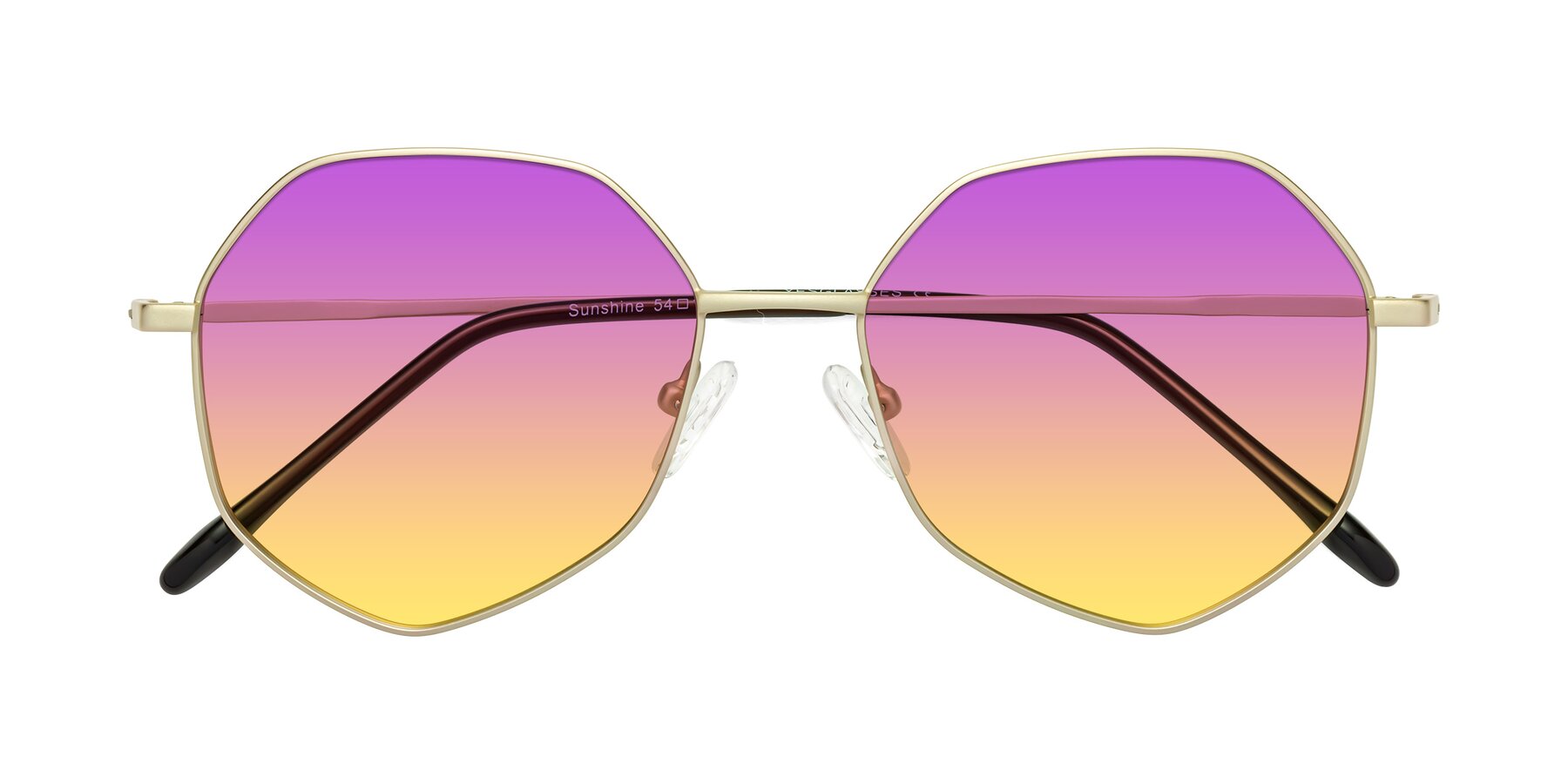 Folded Front of Sunshine in Light Gold with Purple / Yellow Gradient Lenses
