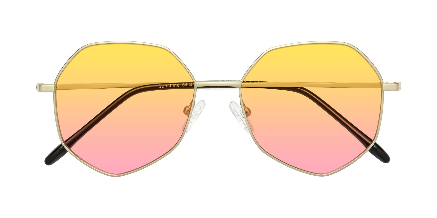 Folded Front of Sunshine in Light Gold with Yellow / Pink Gradient Lenses