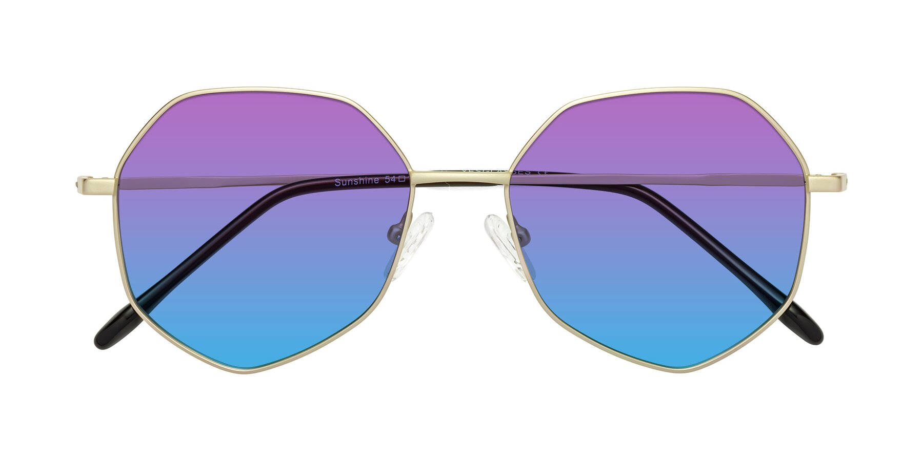 Folded Front of Sunshine in Light Gold with Purple / Blue Gradient Lenses