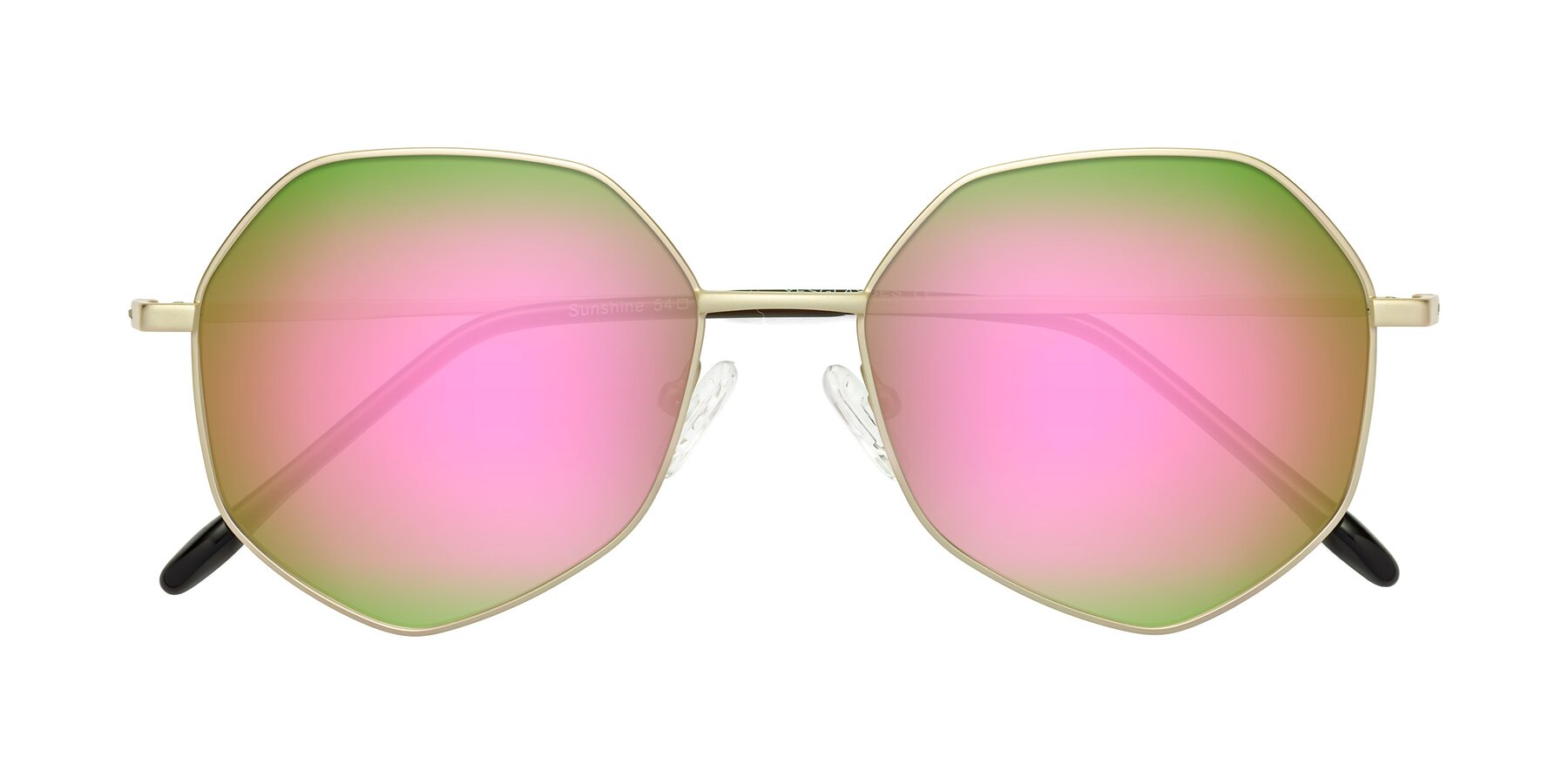 Folded Front of Sunshine in Light Gold with Pink Mirrored Lenses