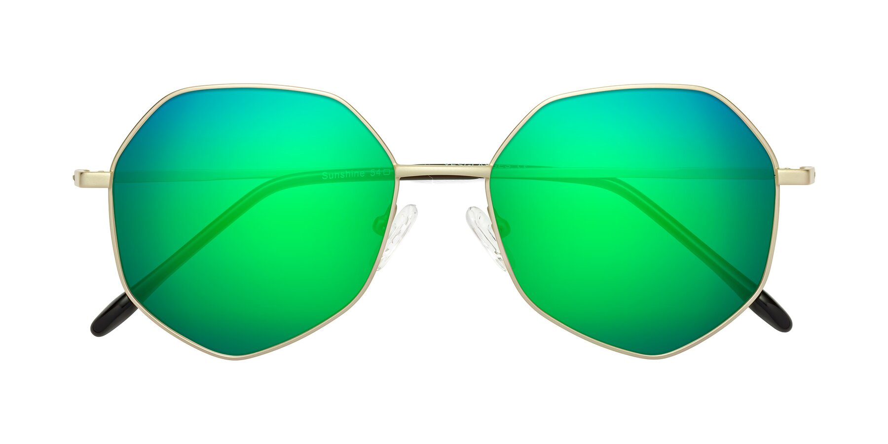Folded Front of Sunshine in Light Gold with Green Mirrored Lenses