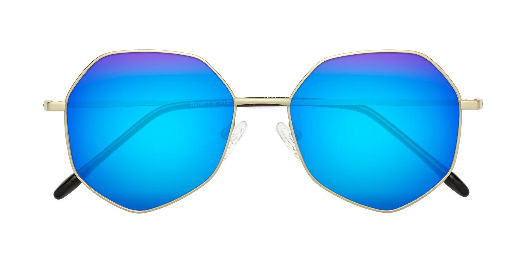 Folded Front of Sunshine in Light Gold with Blue Mirrored Lenses