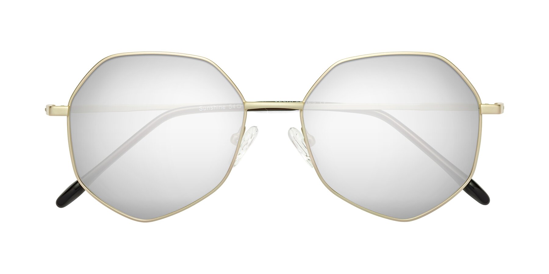 Folded Front of Sunshine in Light Gold with Silver Mirrored Lenses