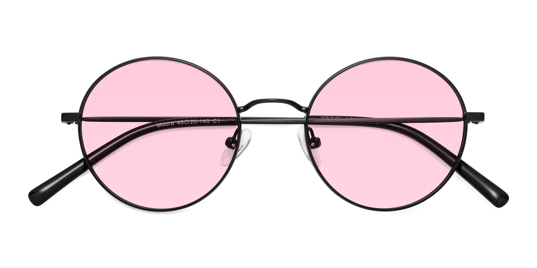 Folded Front of Moore in Black with Light Pink Tinted Lenses