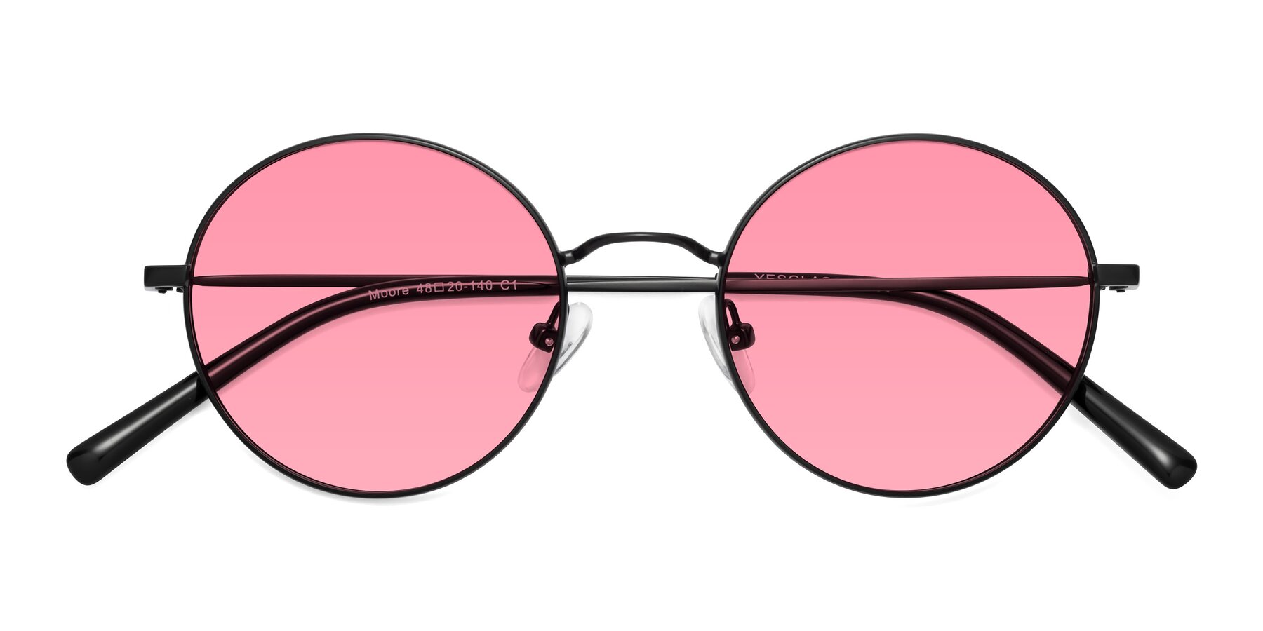 Folded Front of Moore in Black with Pink Tinted Lenses