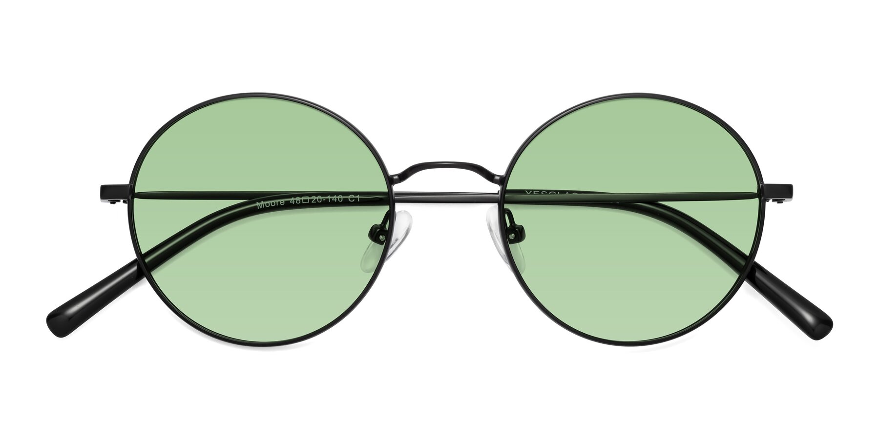 Folded Front of Moore in Black with Medium Green Tinted Lenses