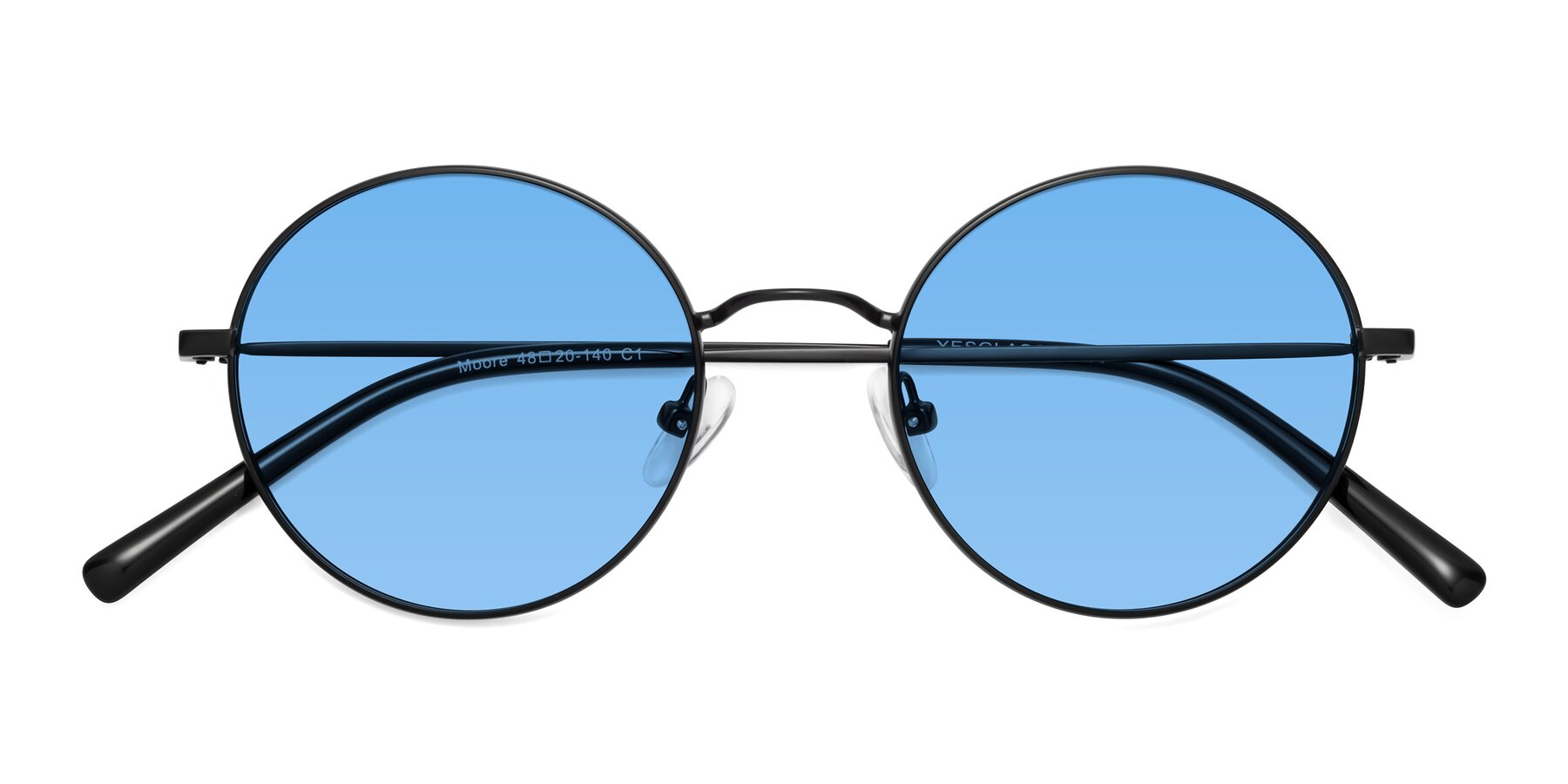 Folded Front of Moore in Black with Medium Blue Tinted Lenses