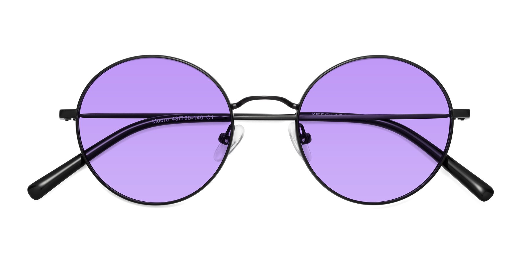 Folded Front of Moore in Black with Medium Purple Tinted Lenses