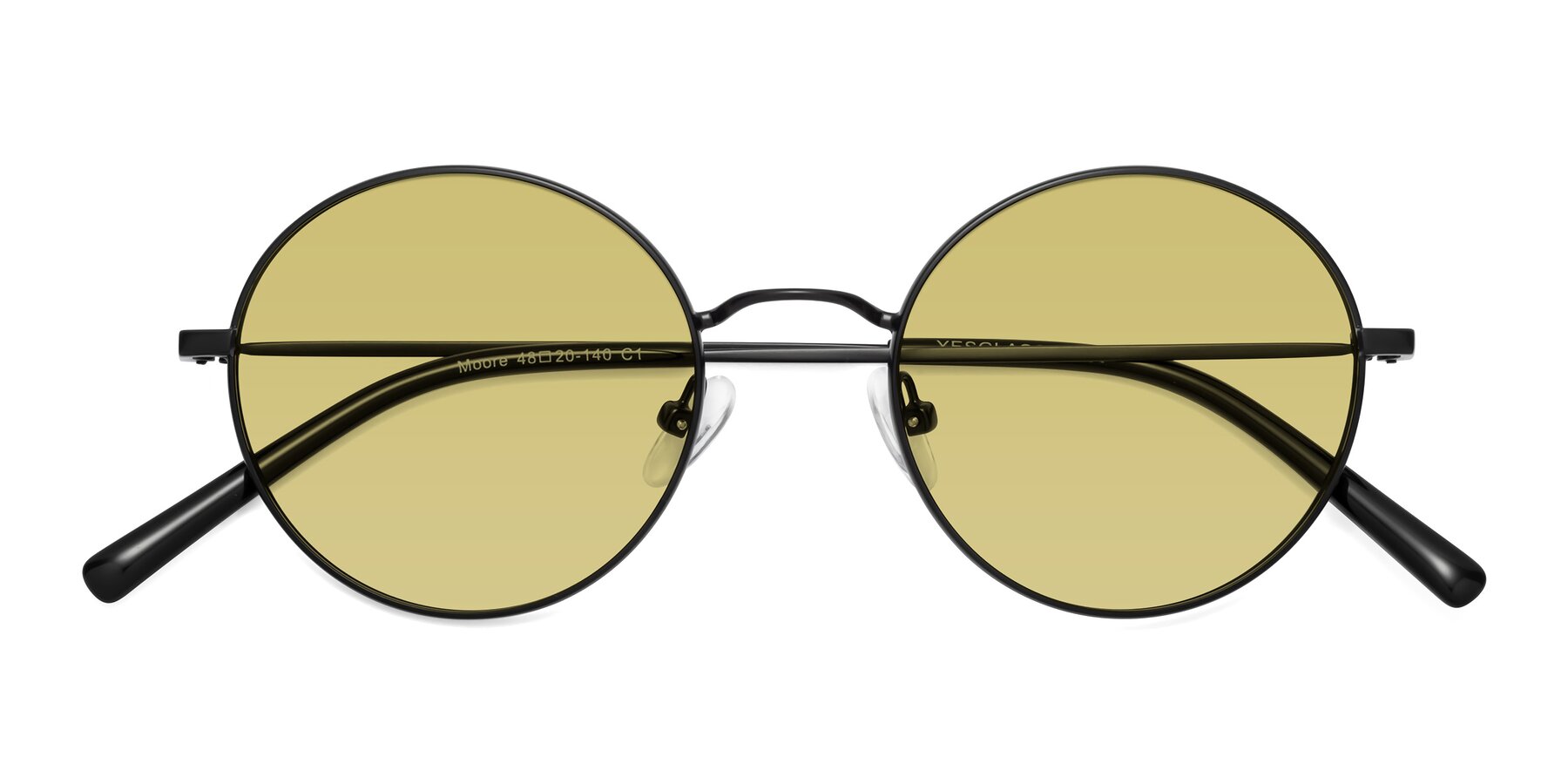 Folded Front of Moore in Black with Medium Champagne Tinted Lenses