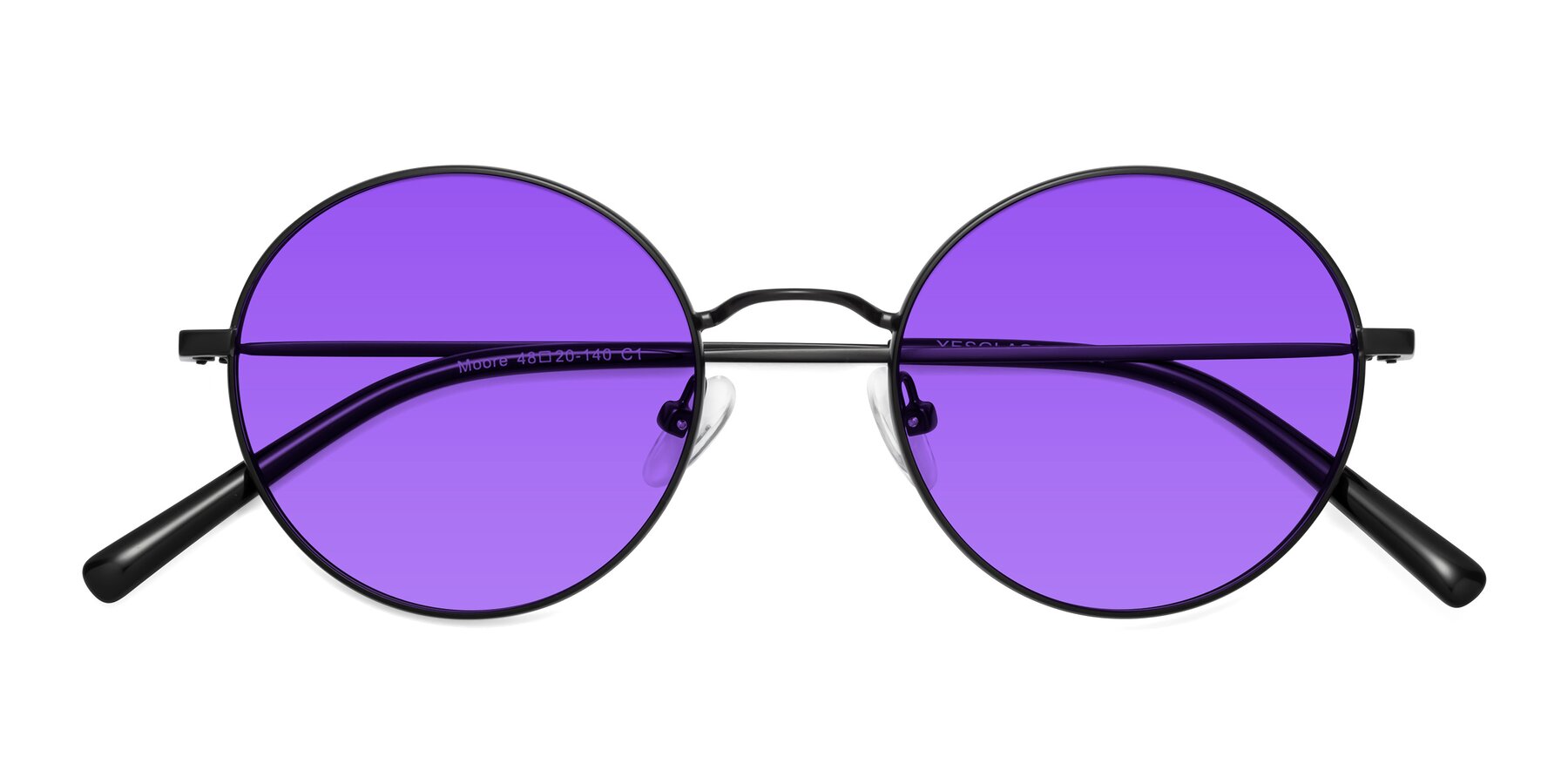 Folded Front of Moore in Black with Purple Tinted Lenses