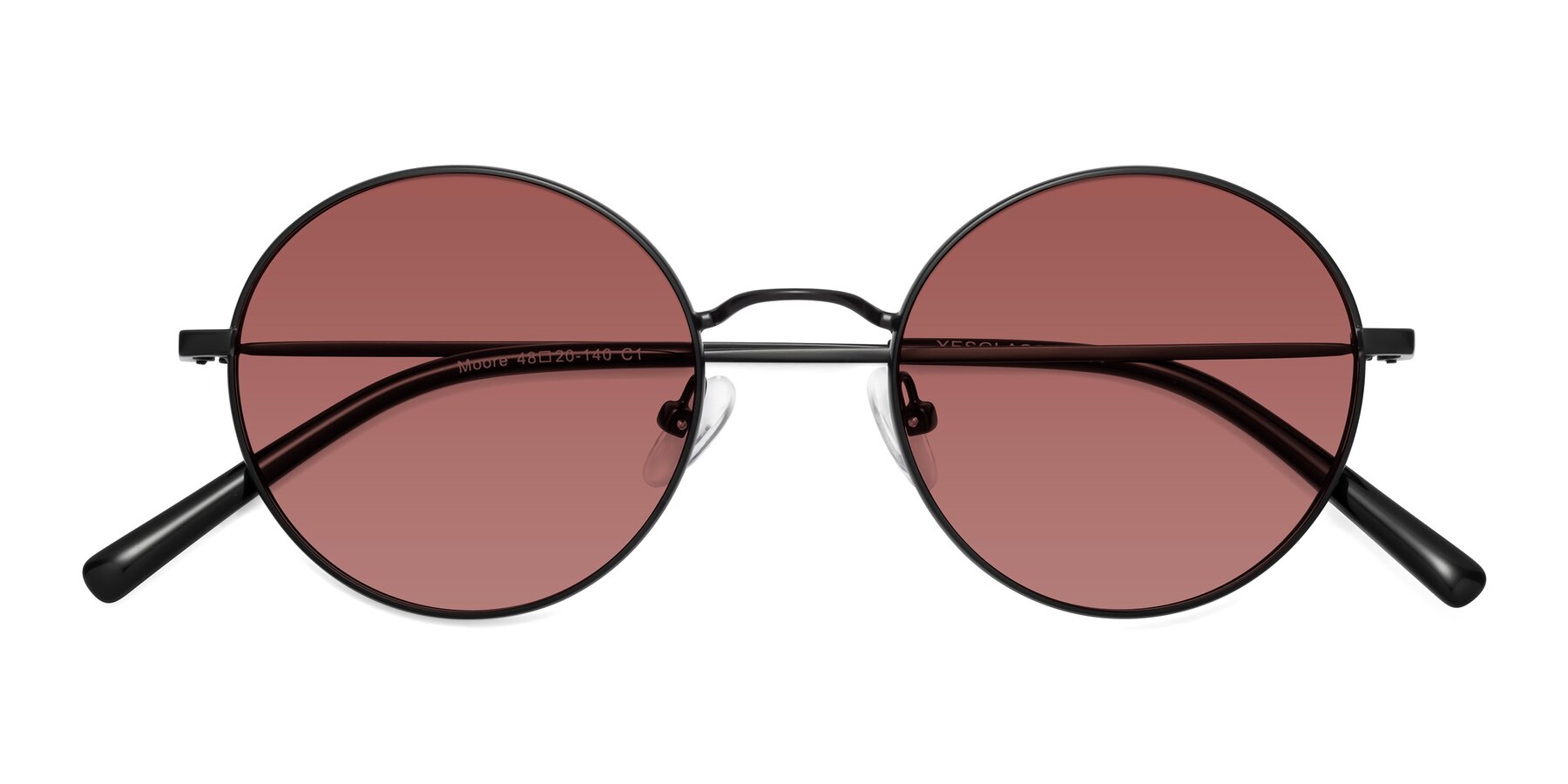 Folded Front of Moore in Black with Garnet Tinted Lenses