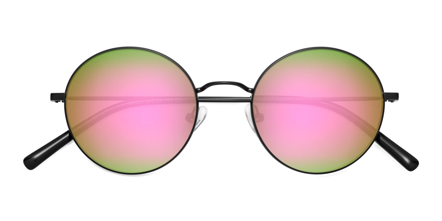 Folded Front of Moore in Black with Pink Mirrored Lenses