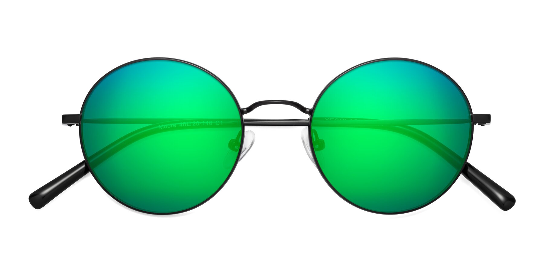 Folded Front of Moore in Black with Green Mirrored Lenses