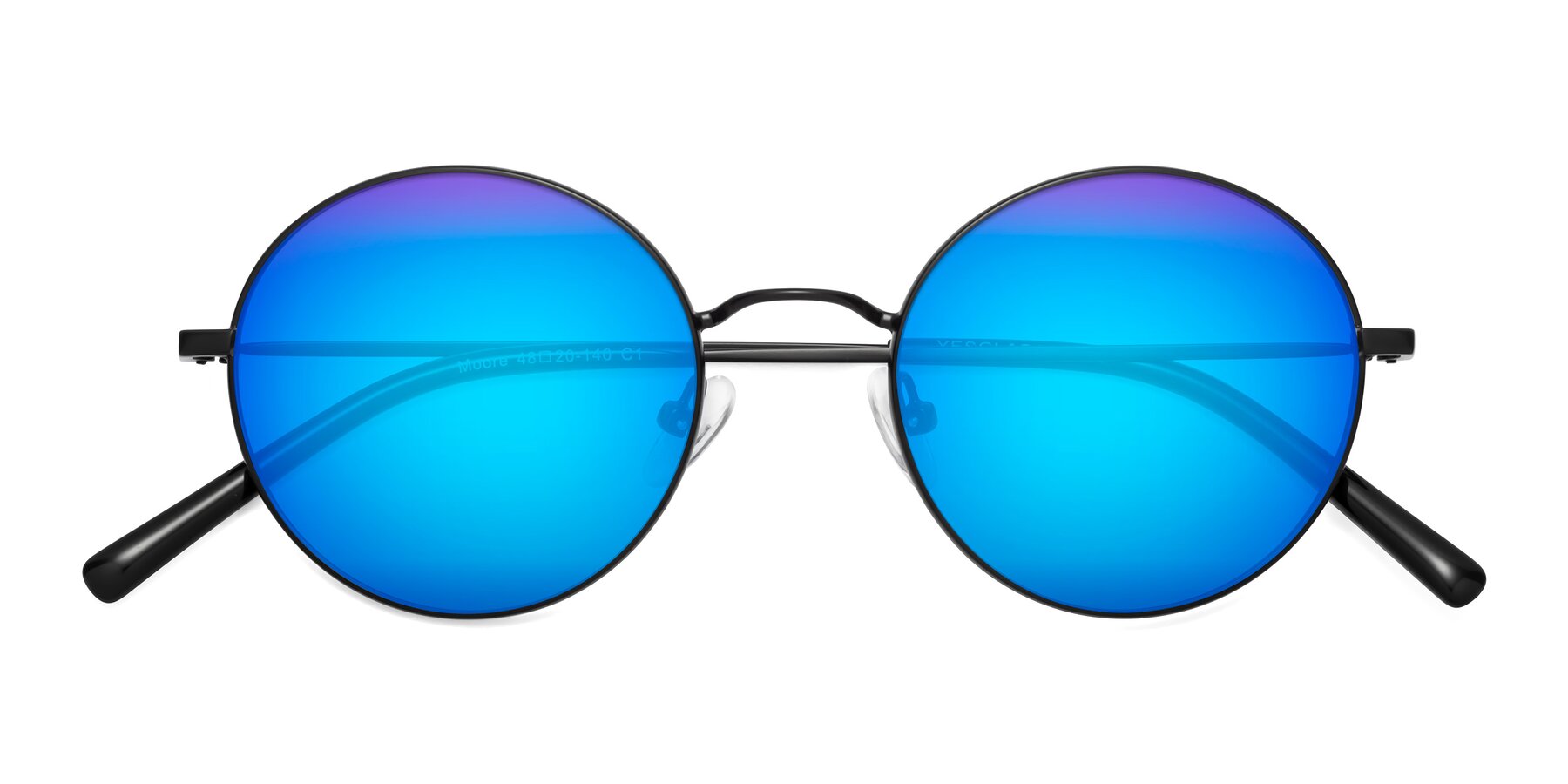 Folded Front of Moore in Black with Blue Mirrored Lenses