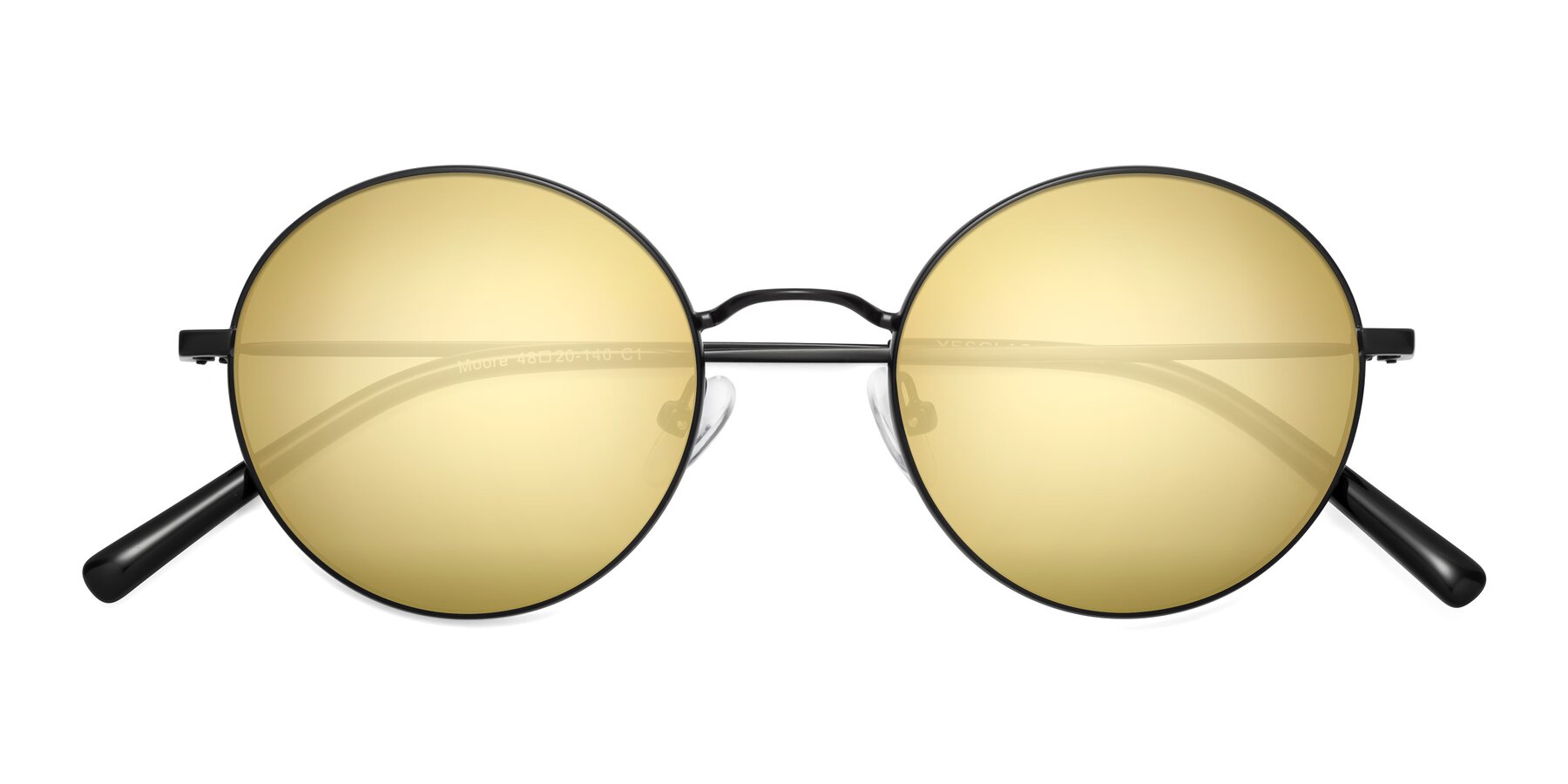 Folded Front of Moore in Black with Gold Mirrored Lenses
