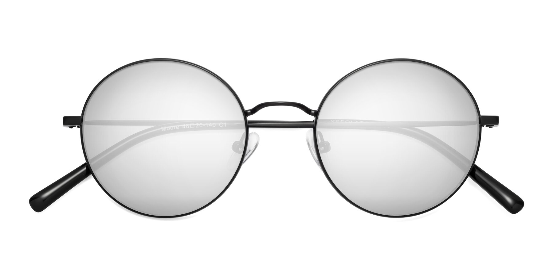 Folded Front of Moore in Black with Silver Mirrored Lenses