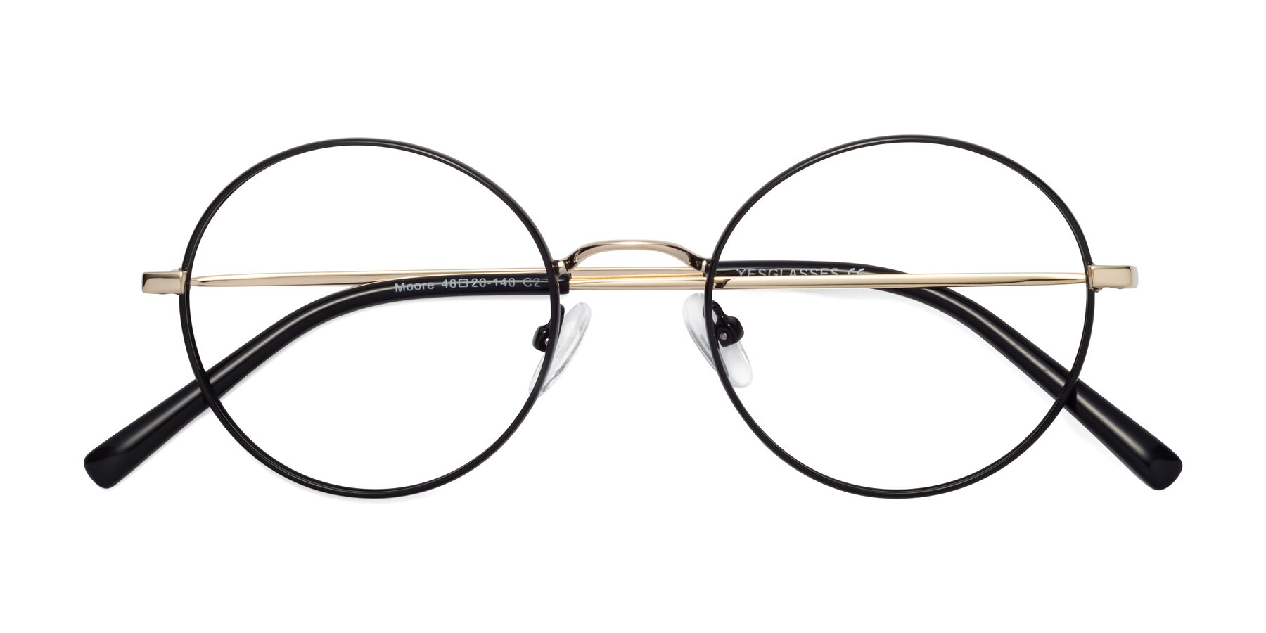 Folded Front of Moore in Black-Gold with Clear Eyeglass Lenses