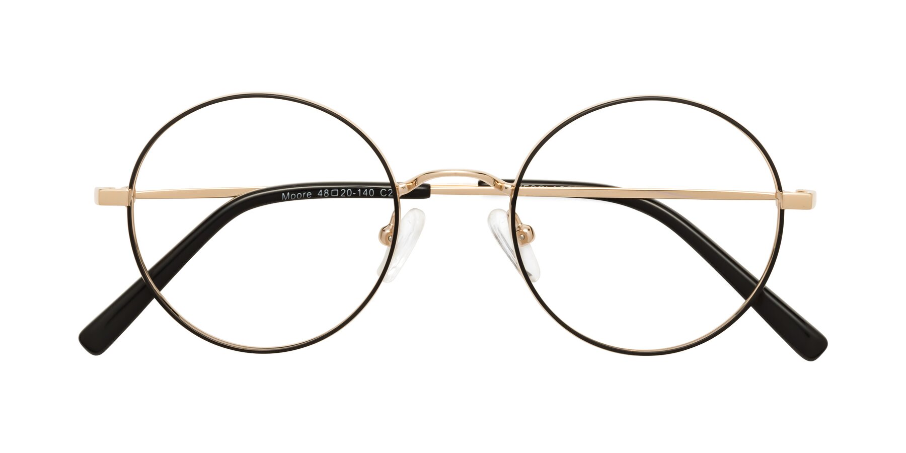 Folded Front of Moore in Black-Gold with Clear Reading Eyeglass Lenses