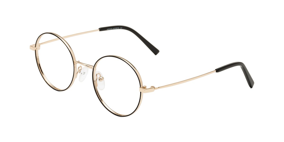 Black Gold Retro Vintage Metal Round Eyeglasses Moore 8050