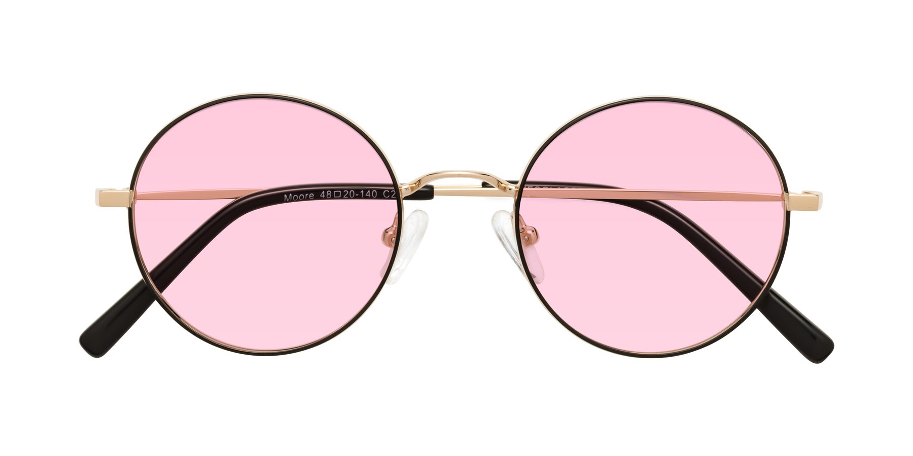 Folded Front of Moore in Black-Gold with Light Pink Tinted Lenses