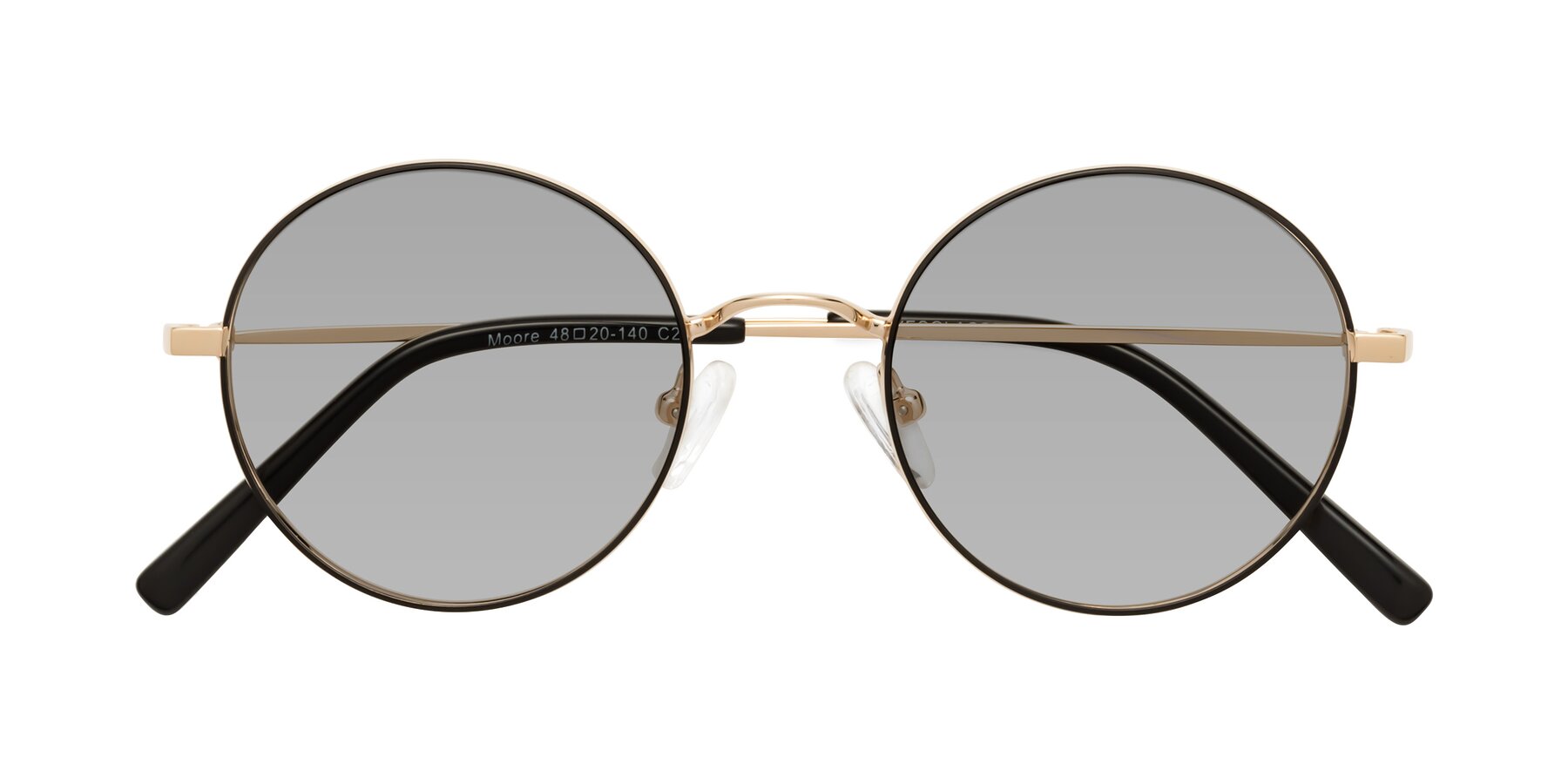 Folded Front of Moore in Black-Gold with Light Gray Tinted Lenses