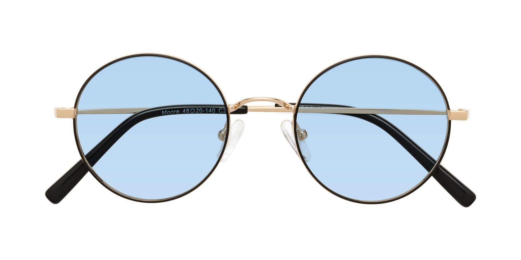 Folded Front of Moore in Black-Gold with Light Blue Tinted Lenses