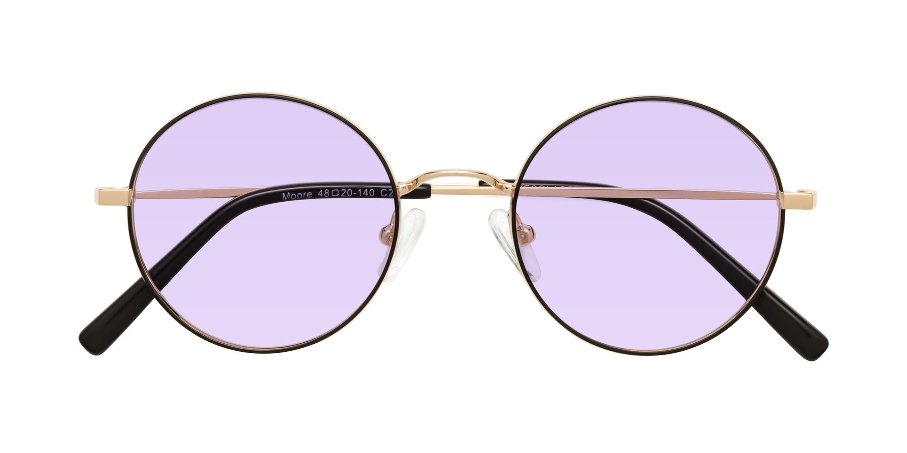 Folded Front of Moore in Black-Gold with Light Purple Tinted Lenses