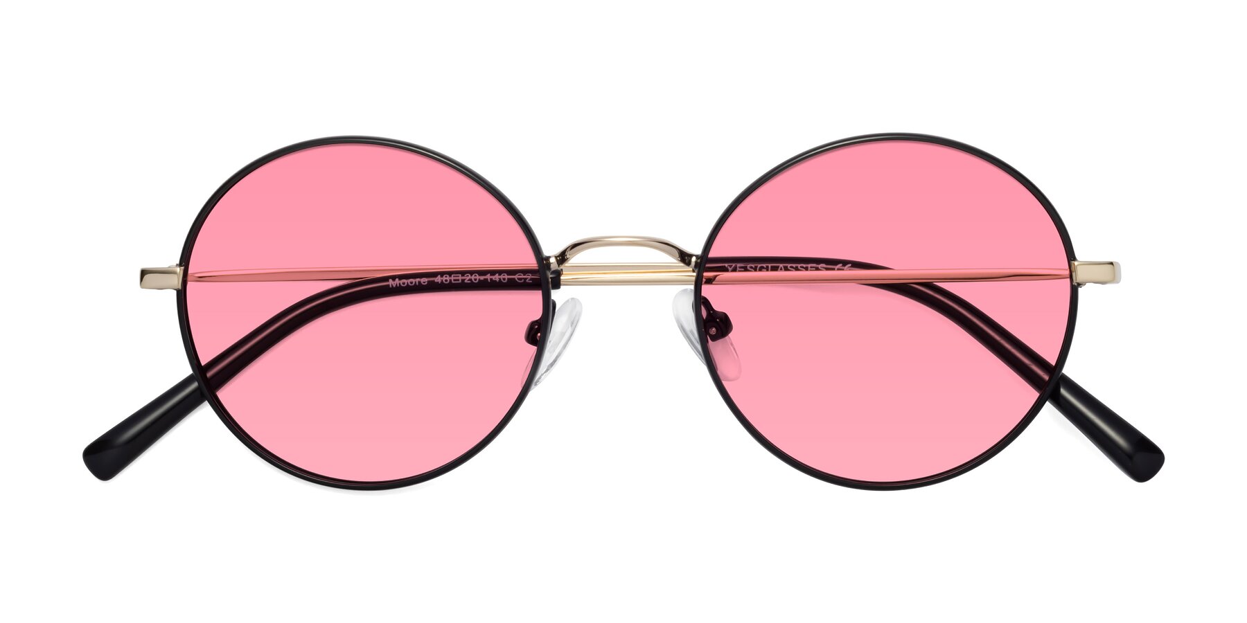 raket Indvandring Brudgom Black-Gold Retro-Vintage Metal Round Tinted Sunglasses with Pink Sunwear  Lenses - Moore