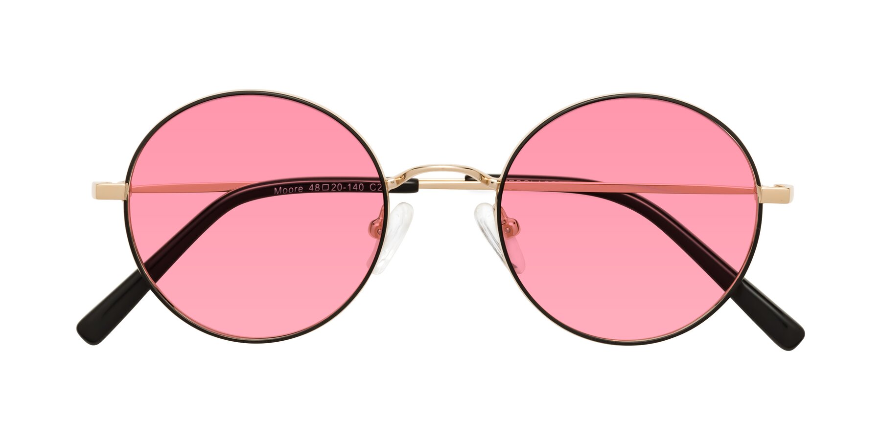Folded Front of Moore in Black-Gold with Pink Tinted Lenses