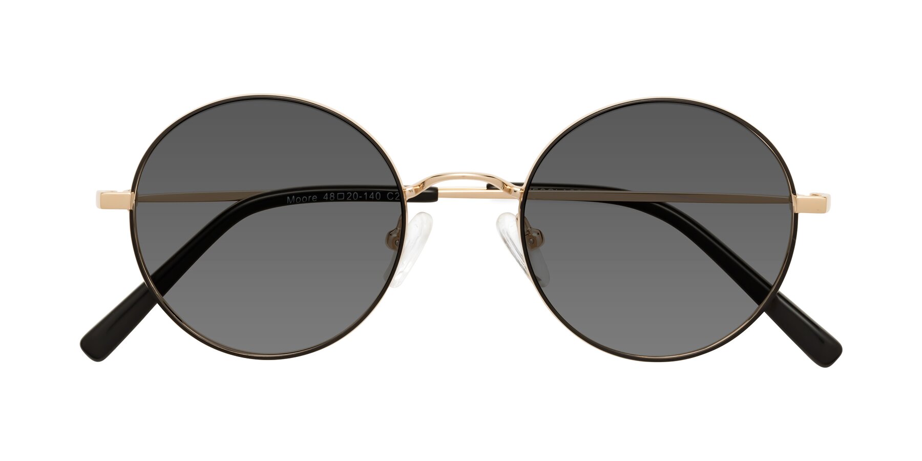 Folded Front of Moore in Black-Gold with Medium Gray Tinted Lenses