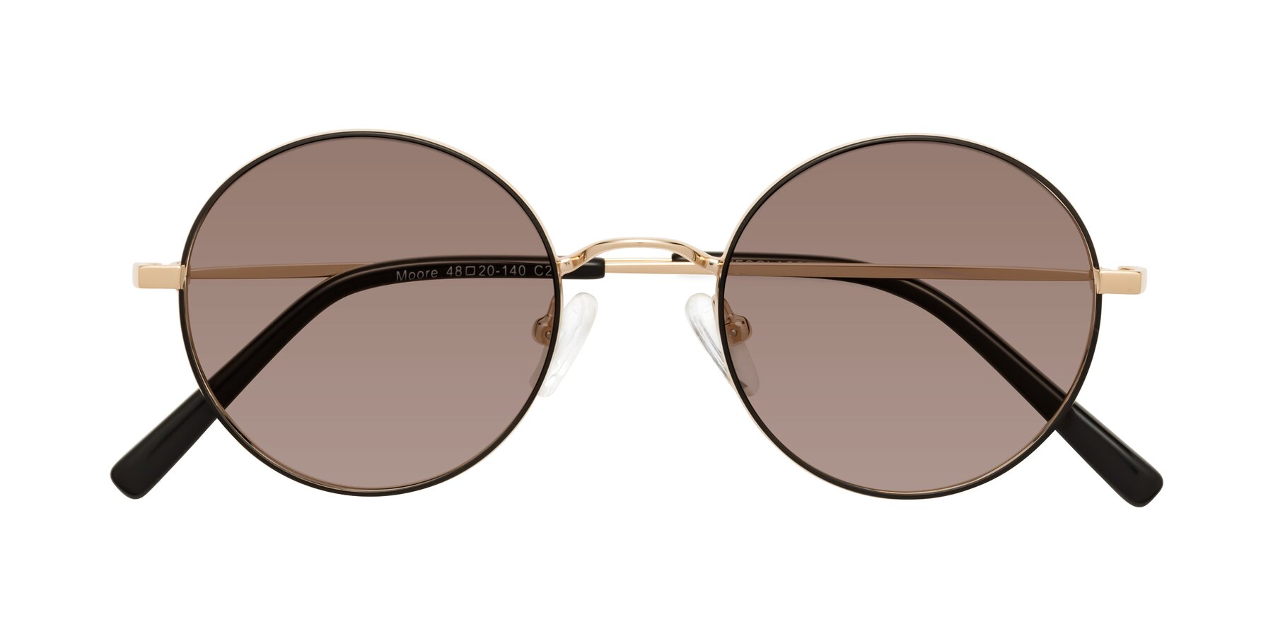 Folded Front of Moore in Black-Gold with Medium Brown Tinted Lenses