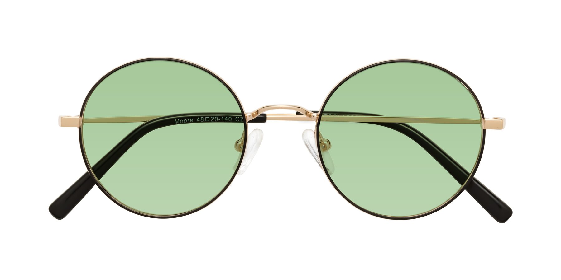 Folded Front of Moore in Black-Gold with Medium Green Tinted Lenses