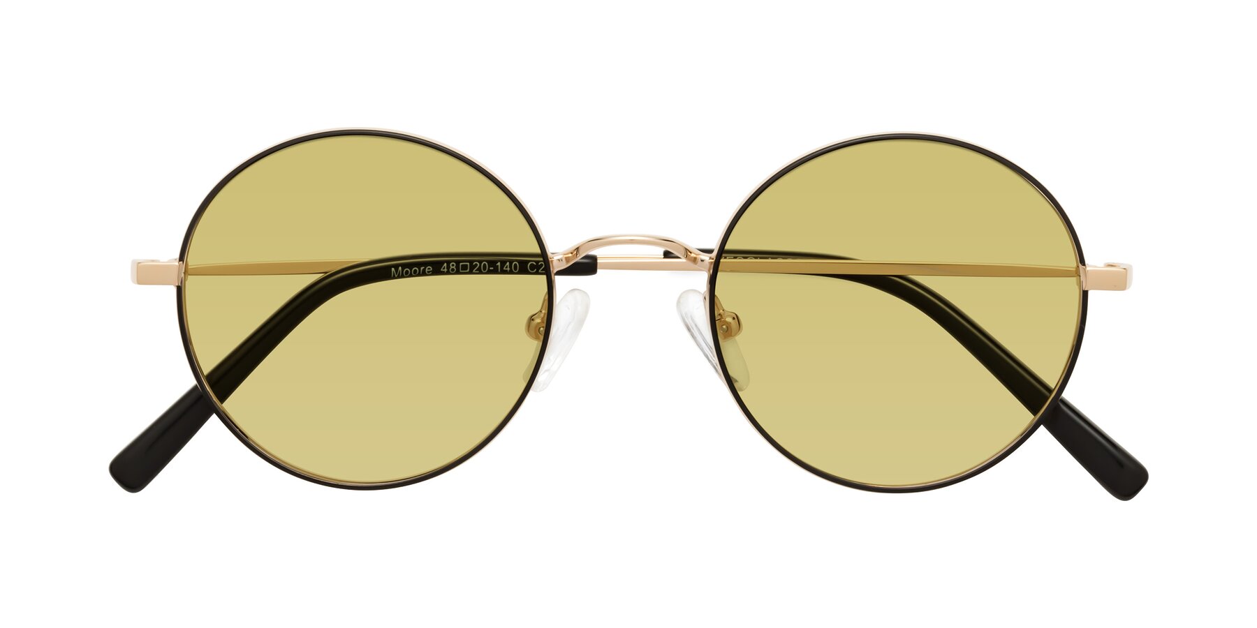 Folded Front of Moore in Black-Gold with Medium Champagne Tinted Lenses