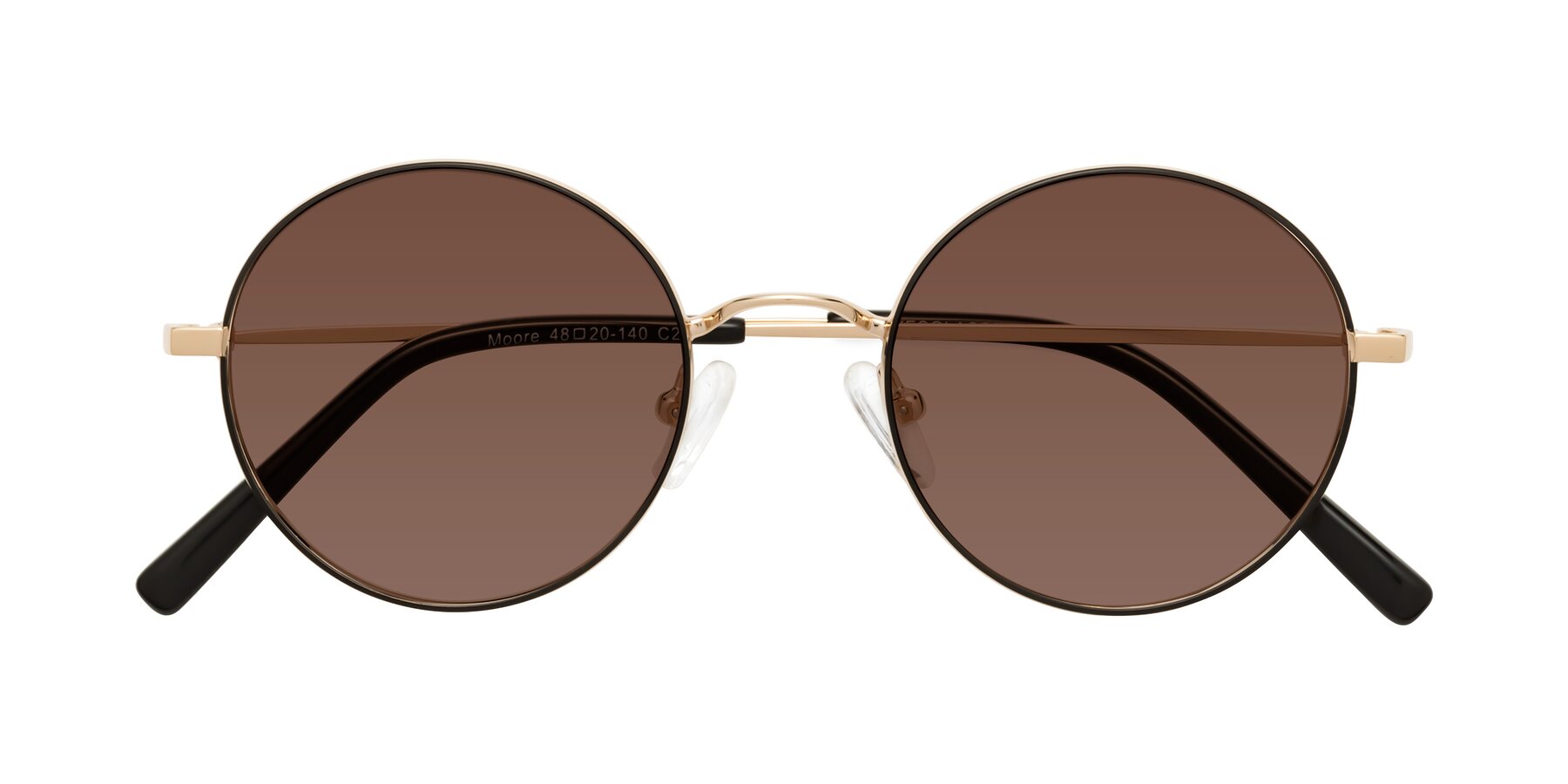 Folded Front of Moore in Black-Gold with Brown Tinted Lenses