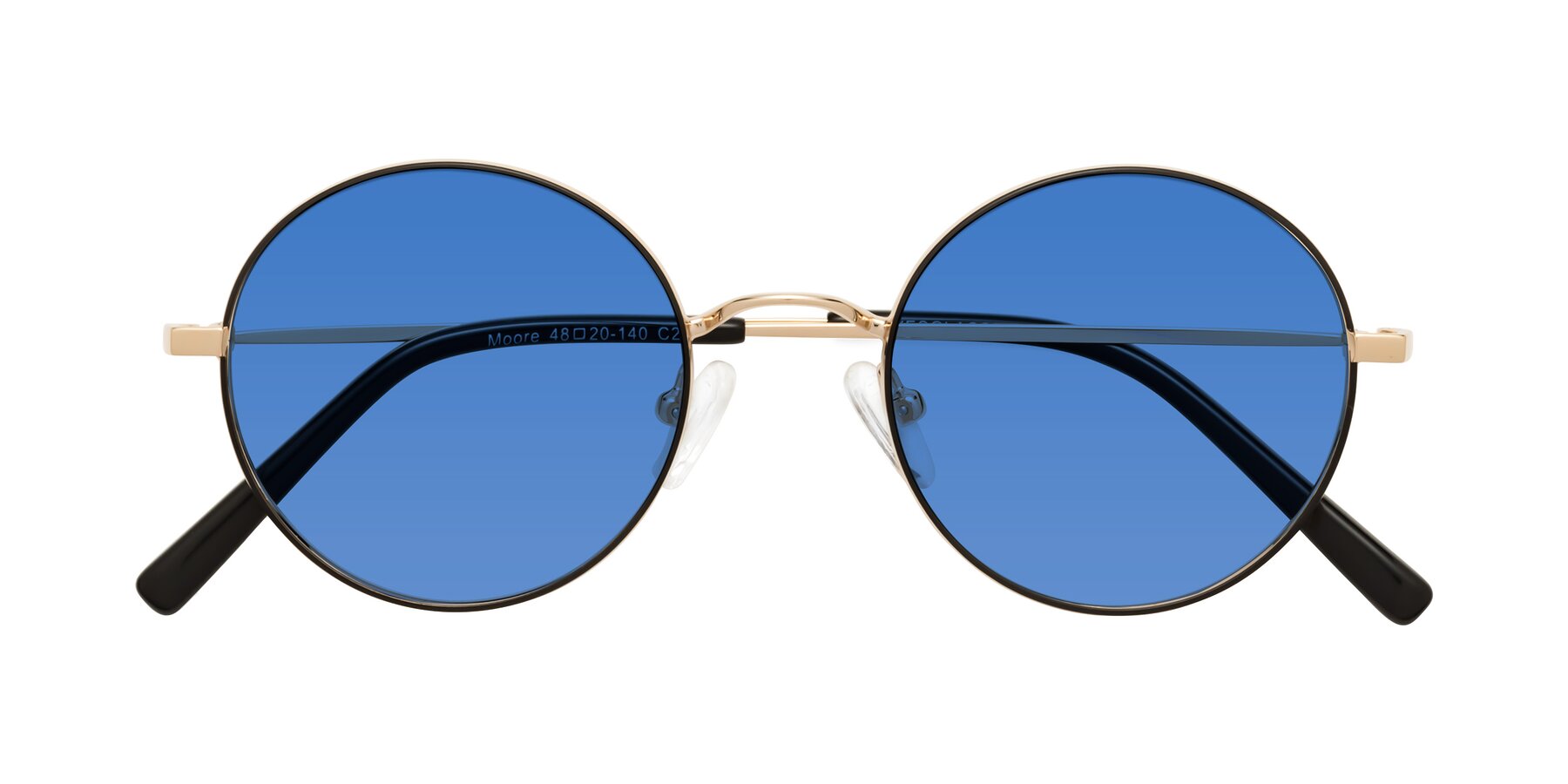 Folded Front of Moore in Black-Gold with Blue Tinted Lenses