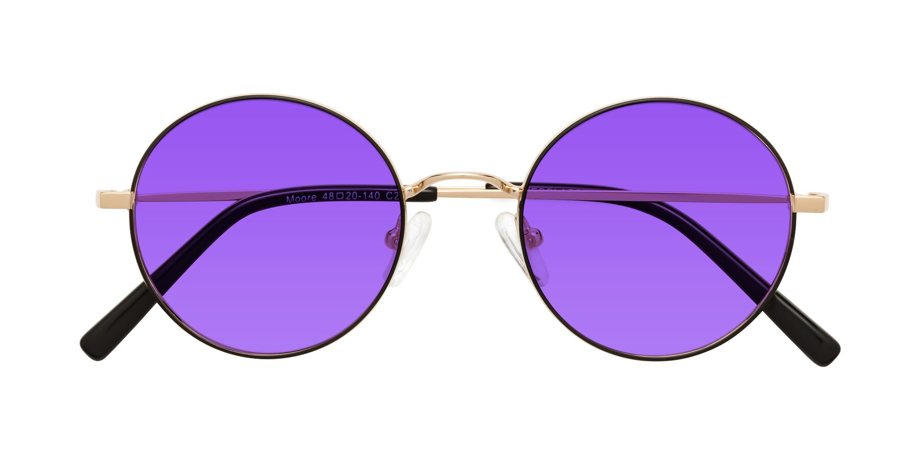 Folded Front of Moore in Black-Gold with Purple Tinted Lenses