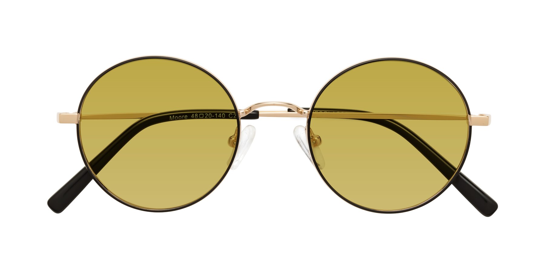 Folded Front of Moore in Black-Gold with Champagne Tinted Lenses