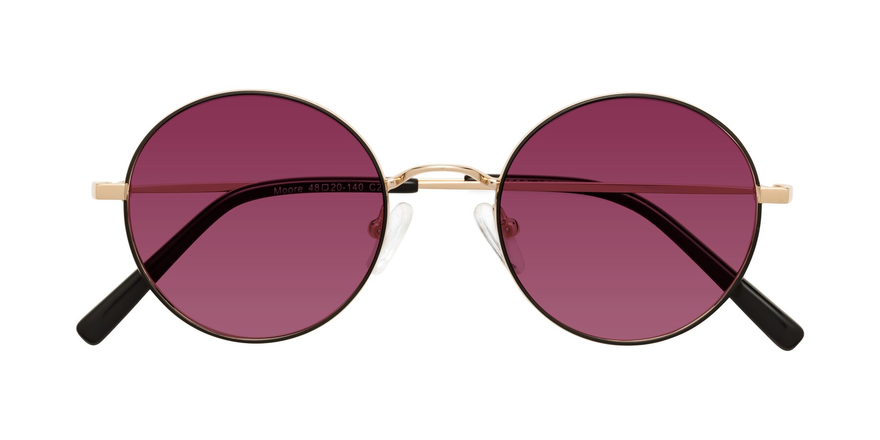 Folded Front of Moore in Black-Gold with Wine Tinted Lenses